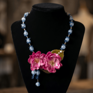 Blue and marbel frosted glass Necklaces